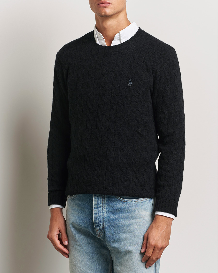 Herr | Tröjor | Polo Ralph Lauren | Wool/Cashmere Cable Crew Neck Polo Black