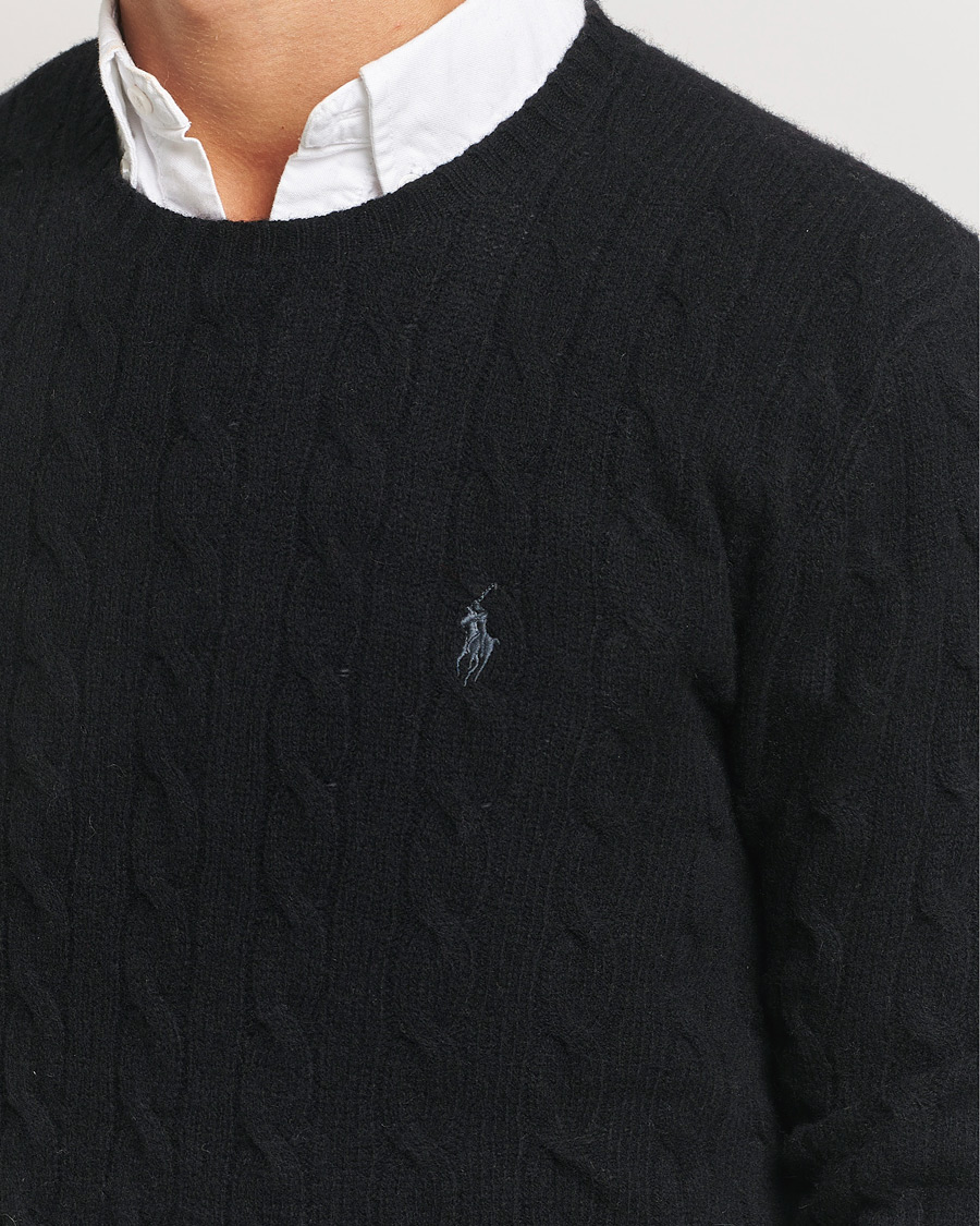 Herr | Tröjor | Polo Ralph Lauren | Wool/Cashmere Cable Crew Neck Polo Black