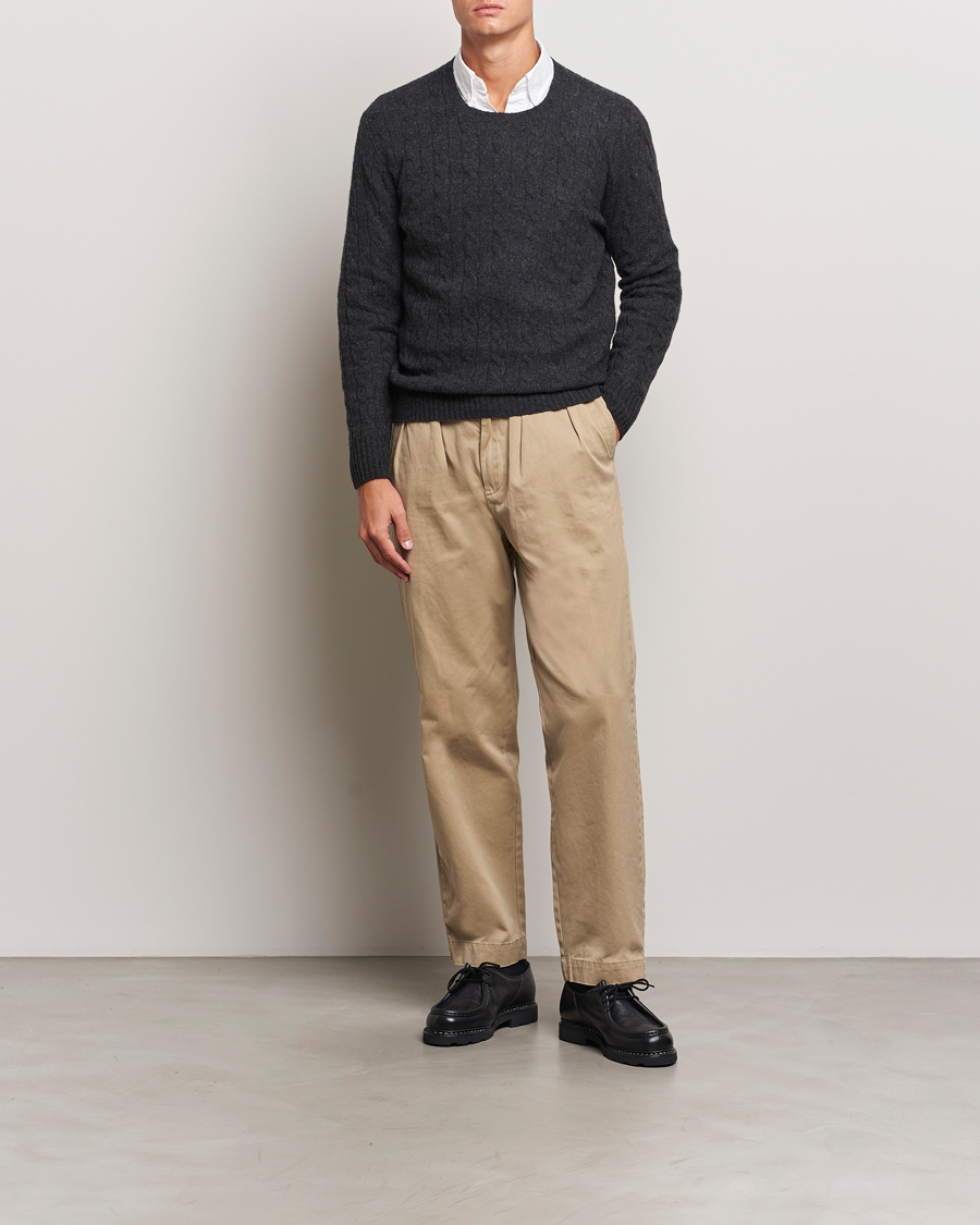 Herr | Tröjor | Polo Ralph Lauren | Wool/Cashmere Cable Crew Neck Dark Granite Heather
