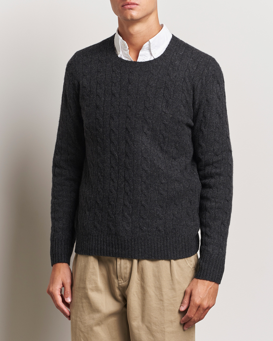 Herr | Tröjor | Polo Ralph Lauren | Wool/Cashmere Cable Crew Neck Dark Granite Heather
