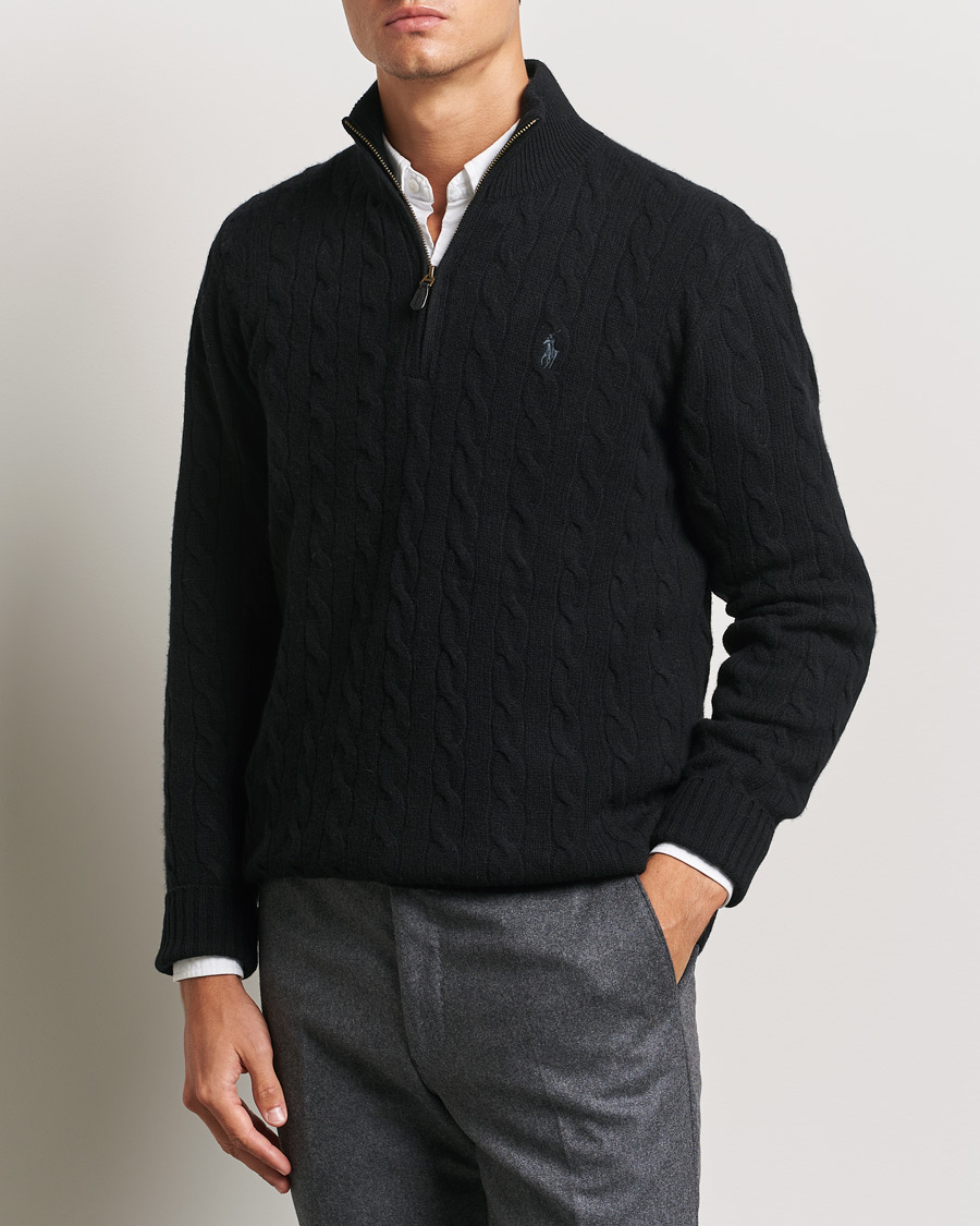 Herr | Tröjor | Polo Ralph Lauren | Wool/Cashmere Cable Half Zip Polo Black