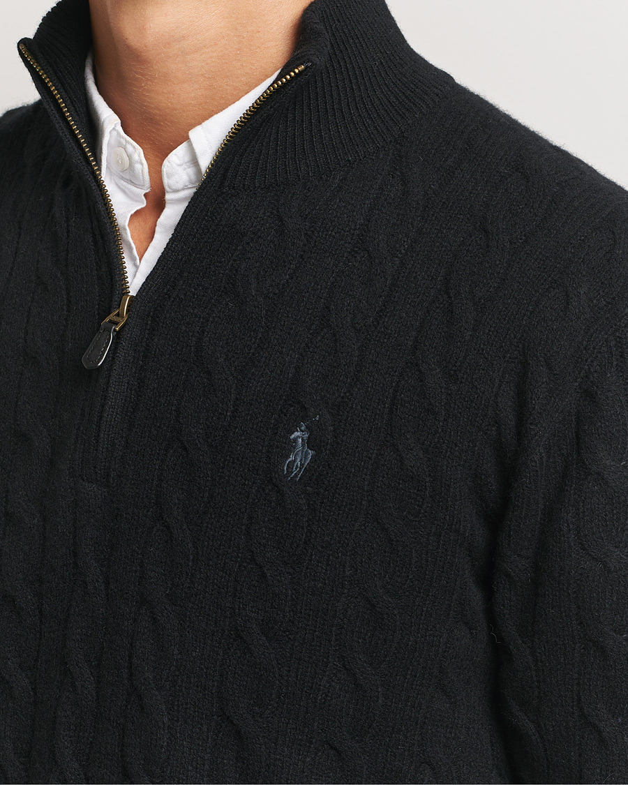 Herr | Tröjor | Polo Ralph Lauren | Wool/Cashmere Cable Half Zip Polo Black