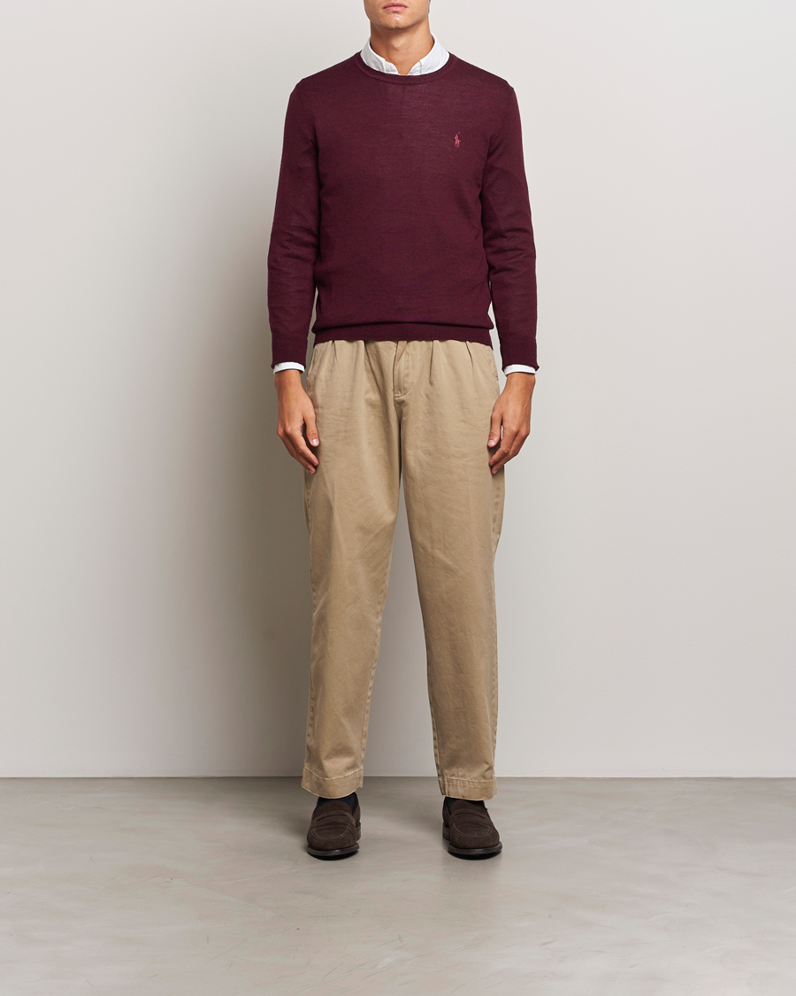 Herr | Tröjor | Polo Ralph Lauren | Merino Crew Neck Pullover Aged Wine Heather