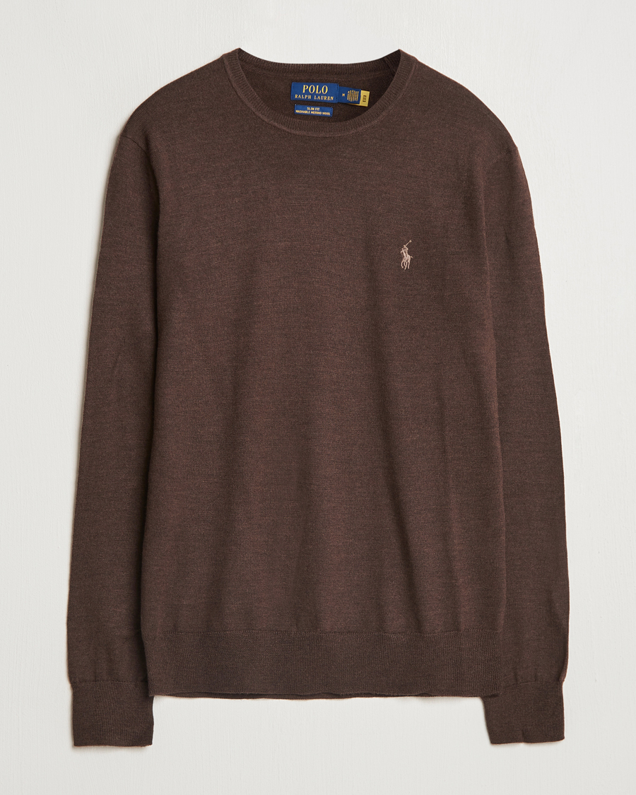Herr | Tröjor | Polo Ralph Lauren | Merino Crew Neck Pullover Cacao Brown Heather