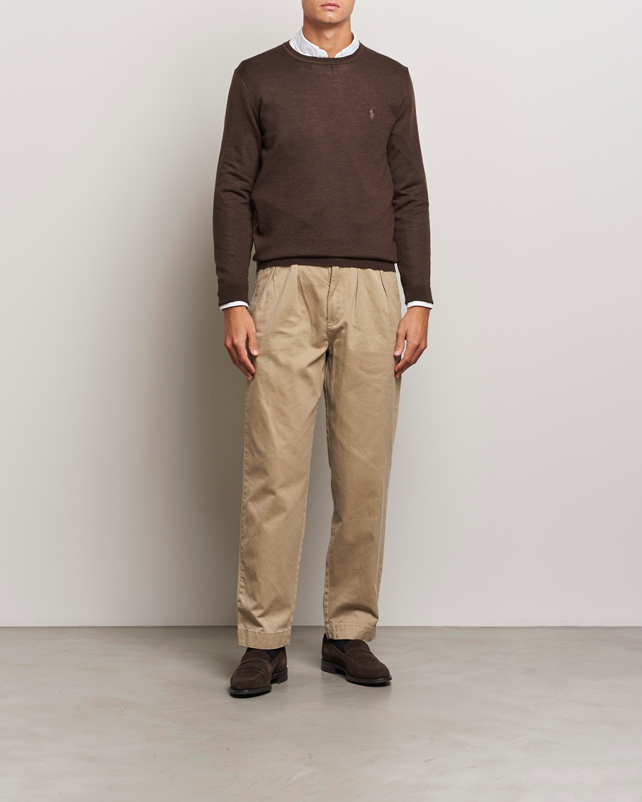 Herr | Tröjor | Polo Ralph Lauren | Merino Crew Neck Pullover Cacao Brown Heather