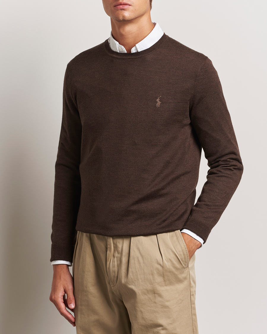 Herr | Tröjor | Polo Ralph Lauren | Merino Crew Neck Pullover Cacao Brown Heather