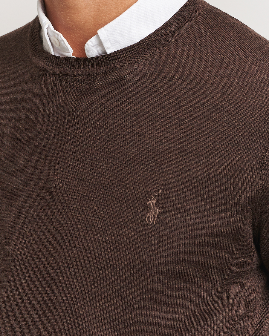 Herr | Tröjor | Polo Ralph Lauren | Merino Crew Neck Pullover Cacao Brown Heather