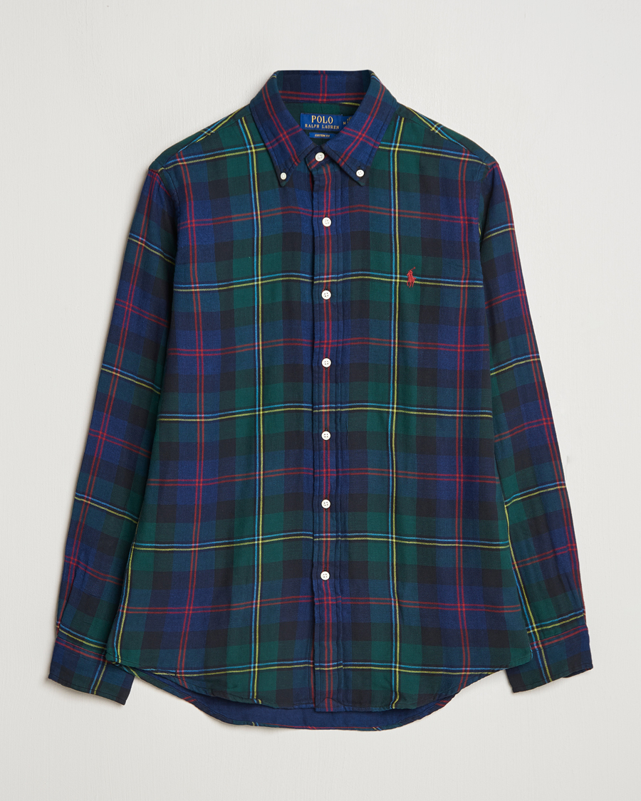 Herr | Skjortor | Polo Ralph Lauren | Custom Fit Double Faced Checked Shirt Green/Indigo