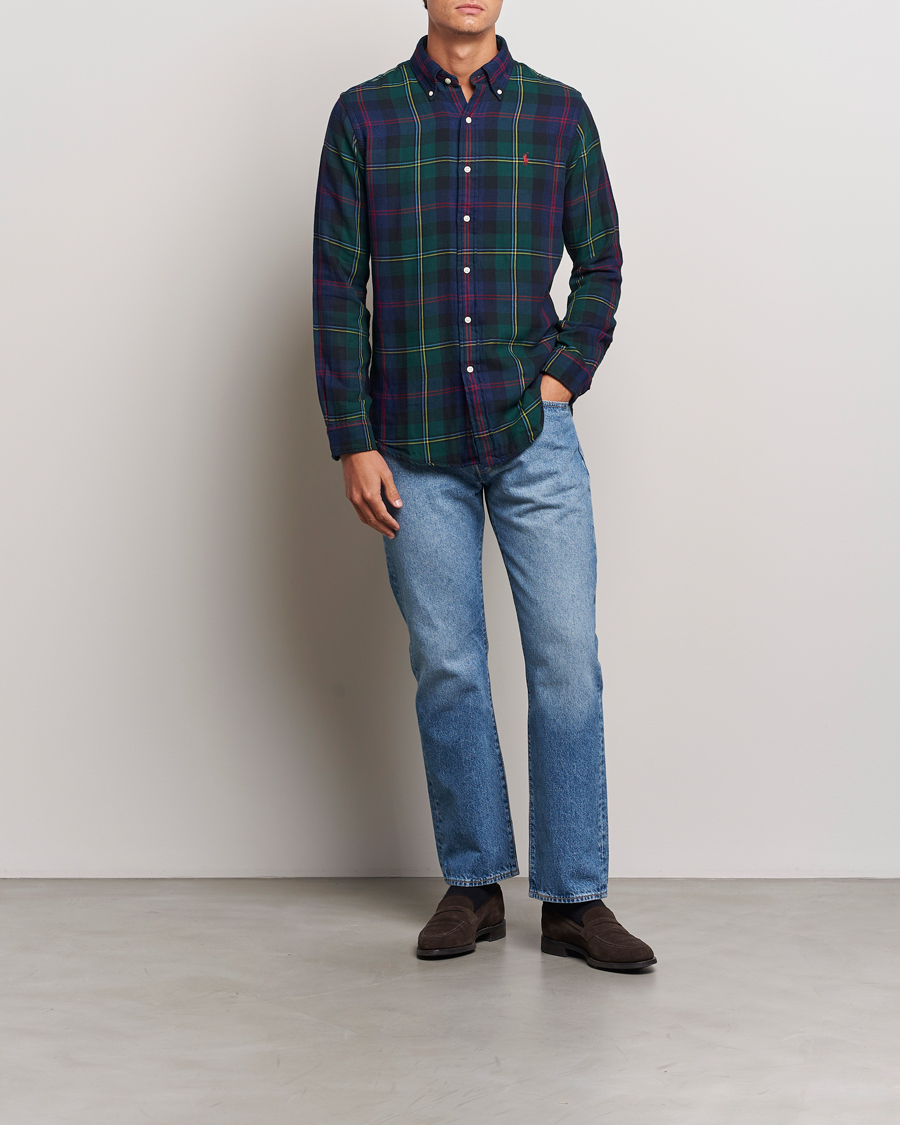 Herr | Skjortor | Polo Ralph Lauren | Custom Fit Double Faced Checked Shirt Green/Indigo
