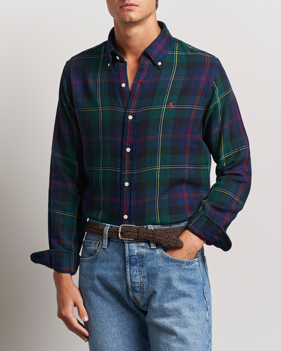 Herr | Skjortor | Polo Ralph Lauren | Custom Fit Double Faced Checked Shirt Green/Indigo