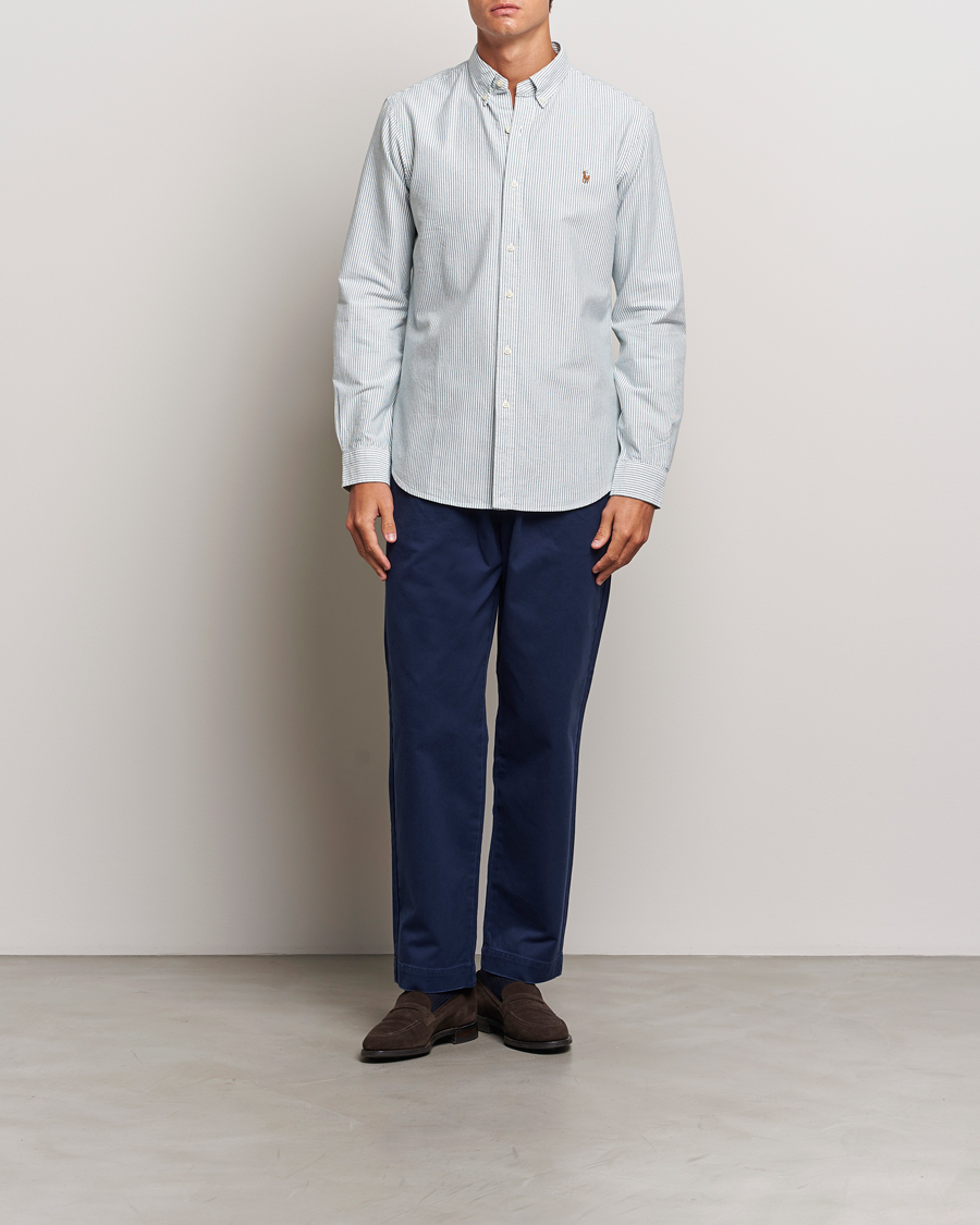 Herr | Skjortor | Polo Ralph Lauren | Slim Fit Striped Oxford Shirt Green/White