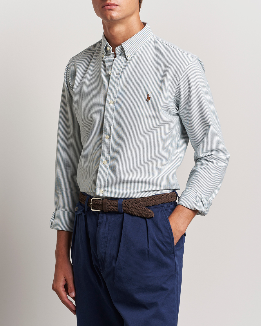 Herr | Skjortor | Polo Ralph Lauren | Slim Fit Striped Oxford Shirt Green/White