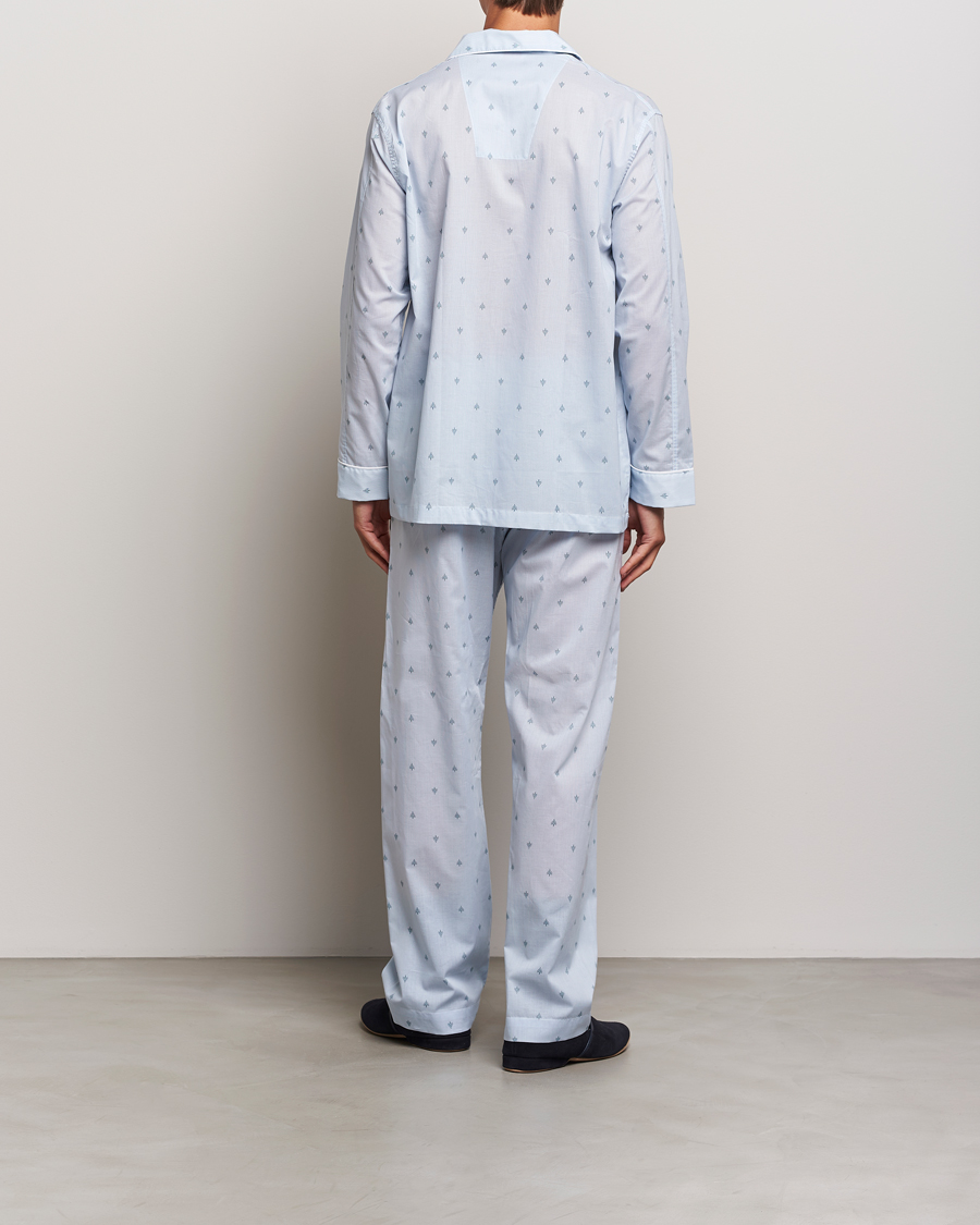 Herr | Derek Rose Piped Cotton Pyjama Set Blue | Derek Rose | Piped Cotton Pyjama Set Blue