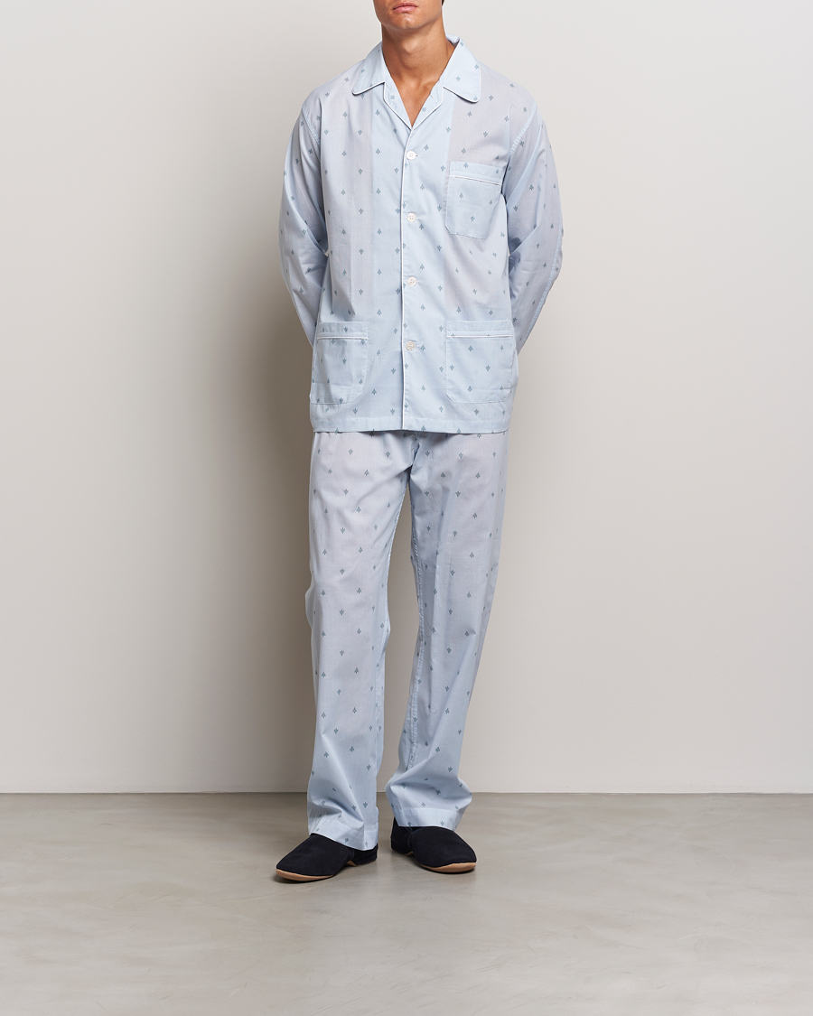 Herr | Derek Rose Piped Cotton Pyjama Set Blue | Derek Rose | Piped Cotton Pyjama Set Blue