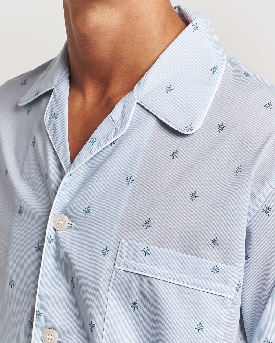 Herr | Derek Rose Piped Cotton Pyjama Set Blue | Derek Rose | Piped Cotton Pyjama Set Blue