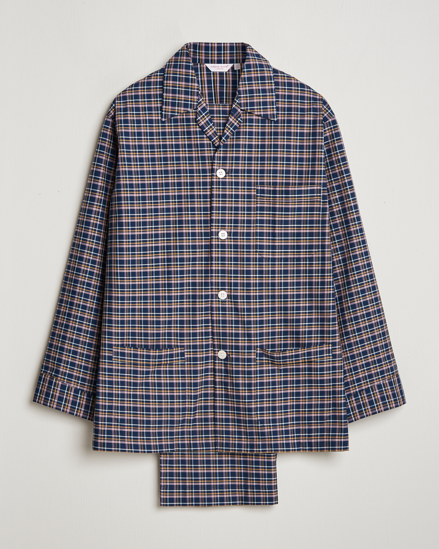 Herr | Derek Rose Cotton Checked Pyjama Set Navy | Derek Rose | Cotton Checked Pyjama Set Navy