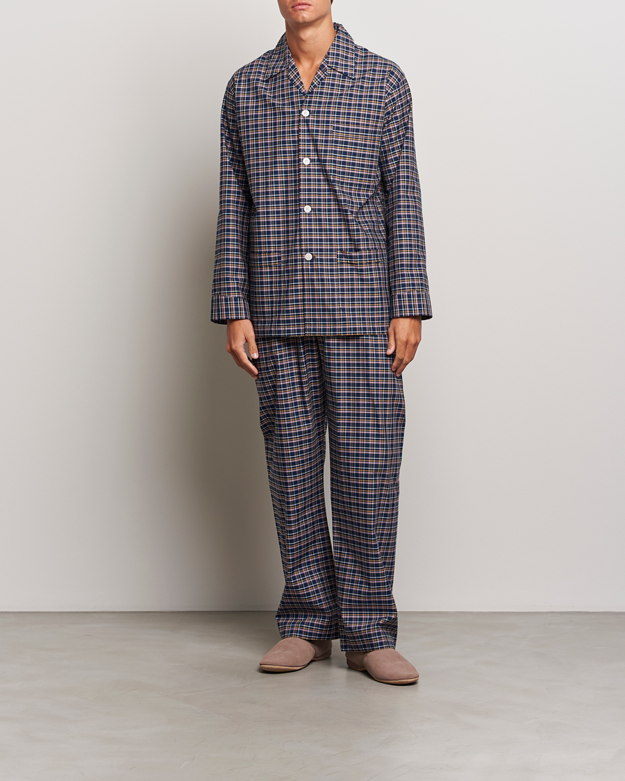 Herr | Derek Rose Cotton Checked Pyjama Set Navy | Derek Rose | Cotton Checked Pyjama Set Navy