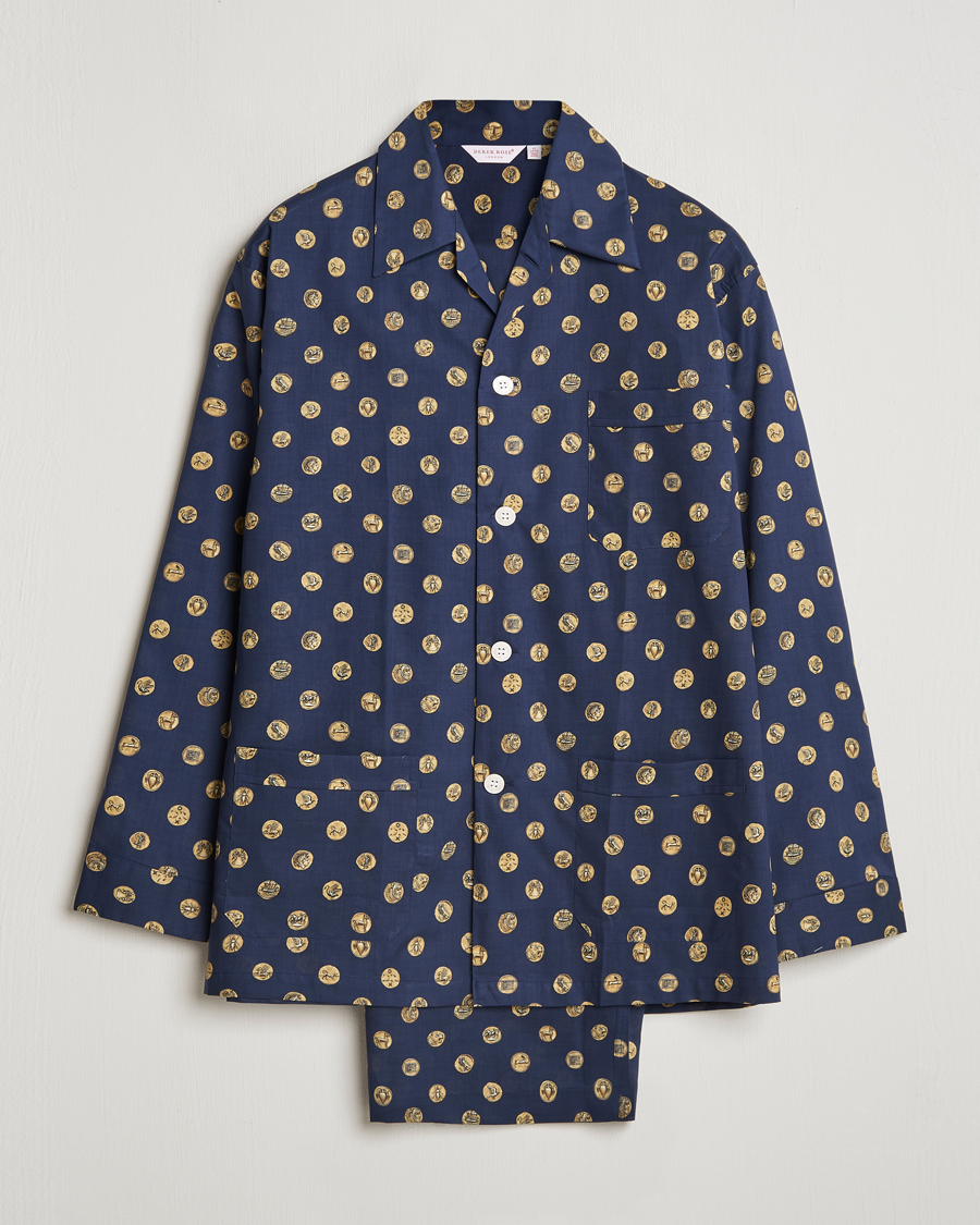 Herr | Pyjamas & Morgonrockar | Derek Rose | Printed Cotton Pyjama Set Navy