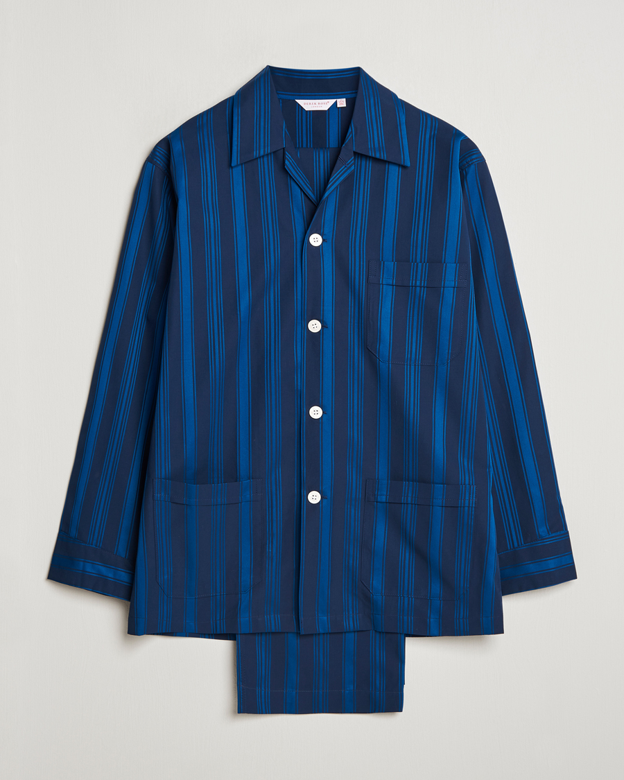 Herr | Derek Rose Striped Cotton Pyjama Set Navy | Derek Rose | Striped Cotton Pyjama Set Navy