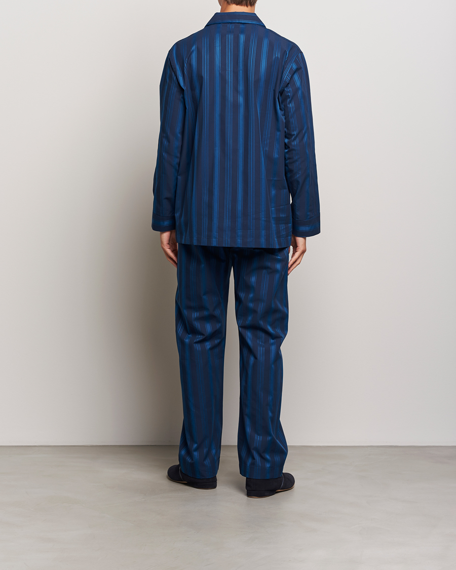 Herr | Derek Rose Striped Cotton Pyjama Set Navy | Derek Rose | Striped Cotton Pyjama Set Navy