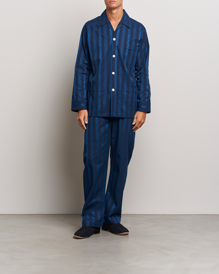 Herr | Derek Rose Striped Cotton Pyjama Set Navy | Derek Rose | Striped Cotton Pyjama Set Navy