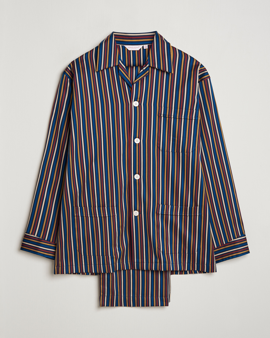 Herr | Derek Rose Striped Cotton Pyjama Set Navy | Derek Rose | Striped Cotton Pyjama Set Navy
