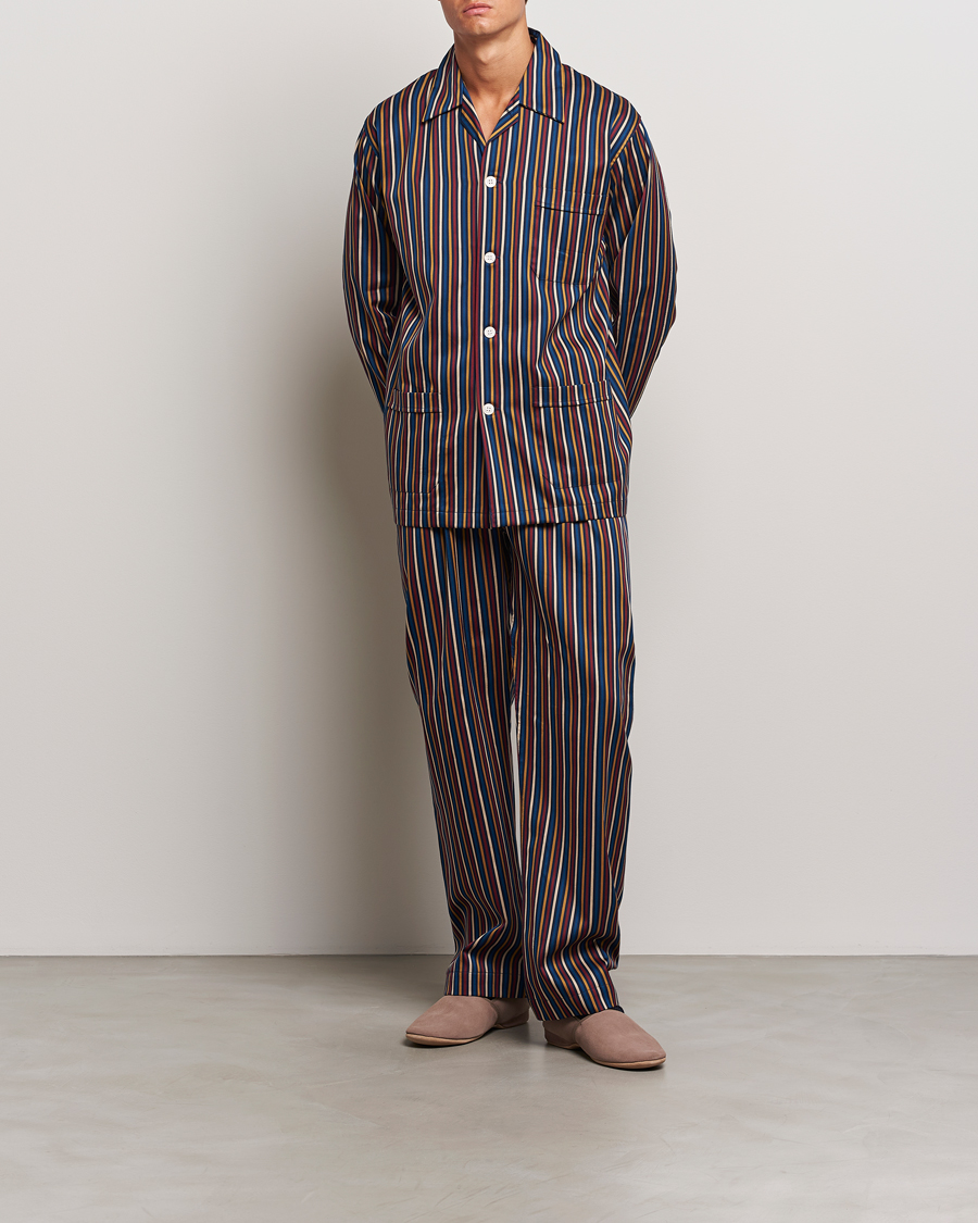 Herr | Derek Rose Striped Cotton Pyjama Set Navy | Derek Rose | Striped Cotton Pyjama Set Navy