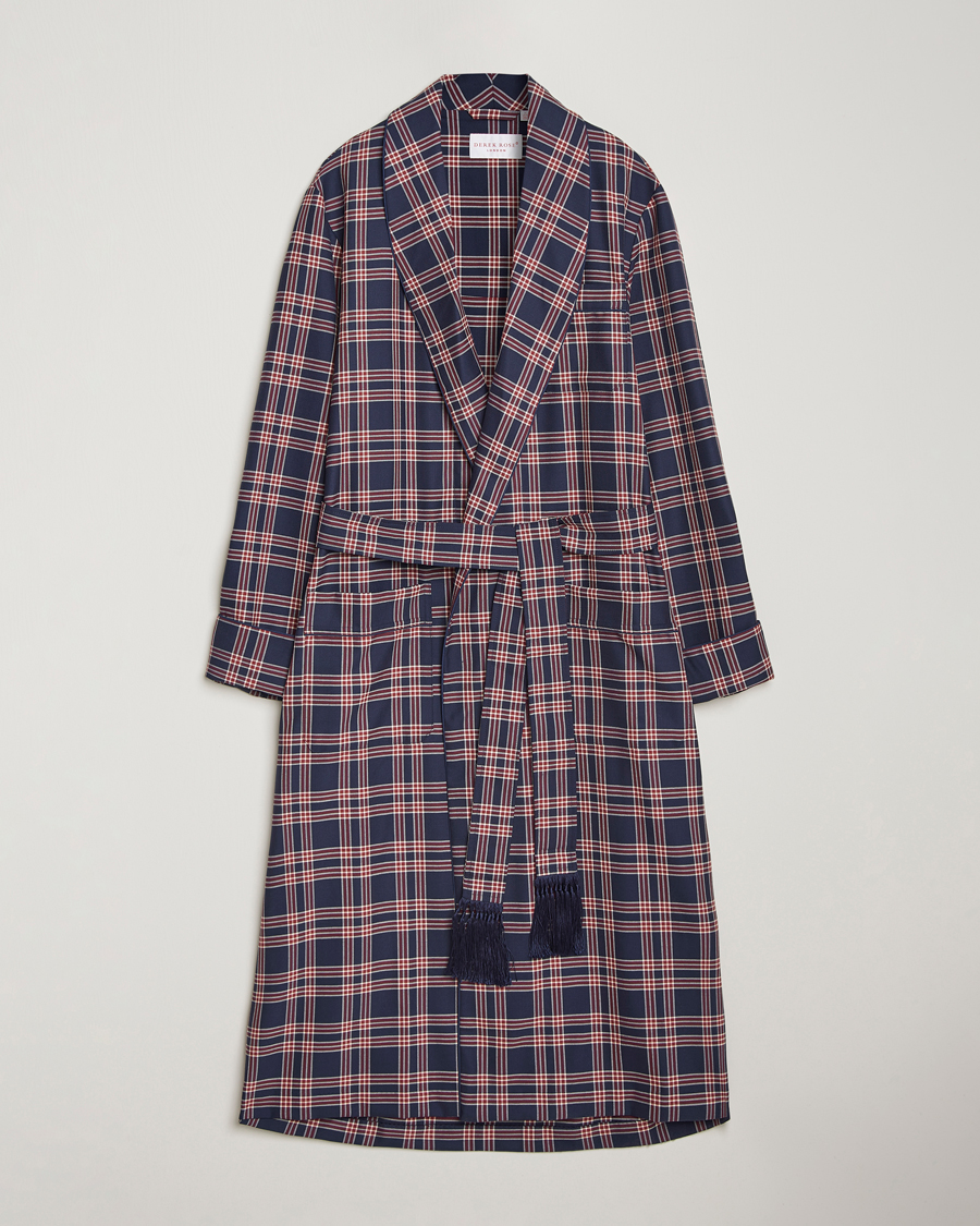 Herr | Derek Rose Wool Checked Dressing Gown Navy | Derek Rose | Wool Checked Dressing Gown Navy