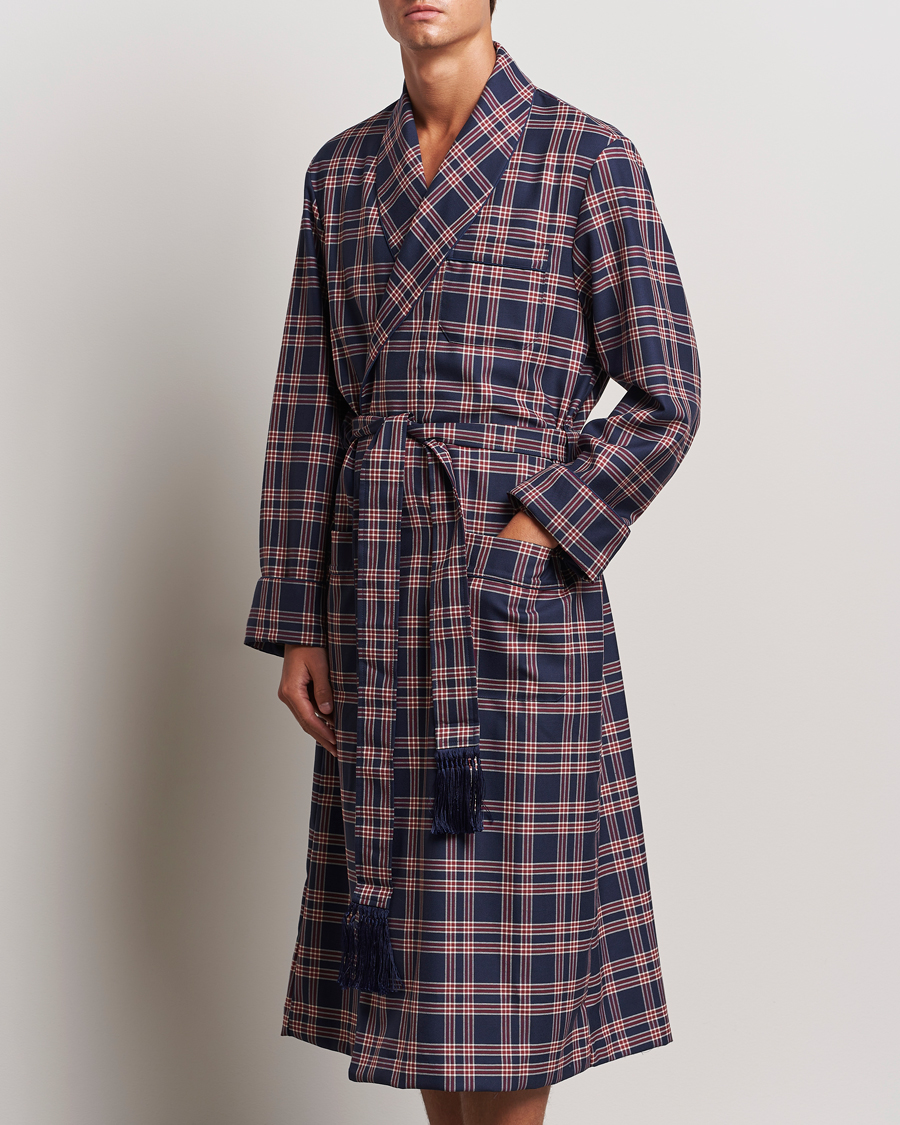 Herr | Derek Rose Wool Checked Dressing Gown Navy | Derek Rose | Wool Checked Dressing Gown Navy
