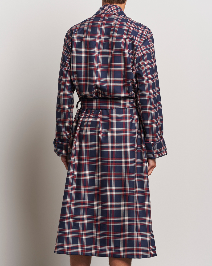 Herr | Derek Rose Wool Checked Dressing Gown Navy | Derek Rose | Wool Checked Dressing Gown Navy
