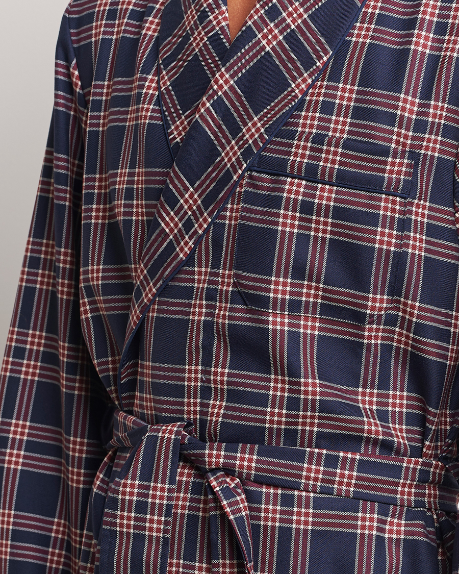 Herr | Derek Rose Wool Checked Dressing Gown Navy | Derek Rose | Wool Checked Dressing Gown Navy