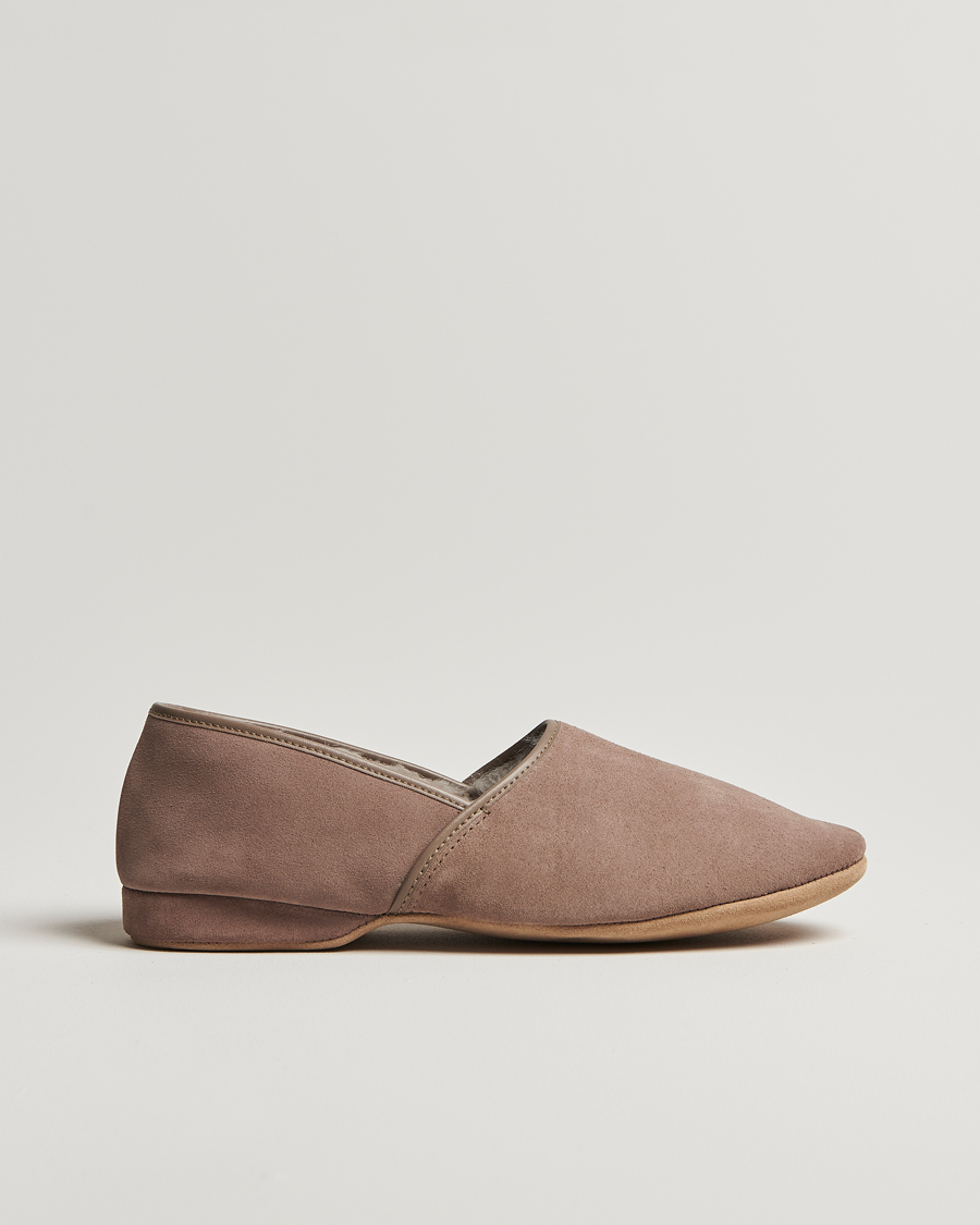 Herr | Derek Rose Crawford Sheepskin Suede Slippers Beige | Derek Rose | Crawford Sheepskin Suede Slippers Beige
