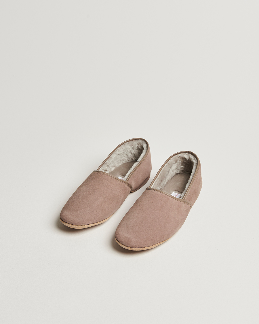 Herr | Derek Rose Crawford Sheepskin Suede Slippers Beige | Derek Rose | Crawford Sheepskin Suede Slippers Beige
