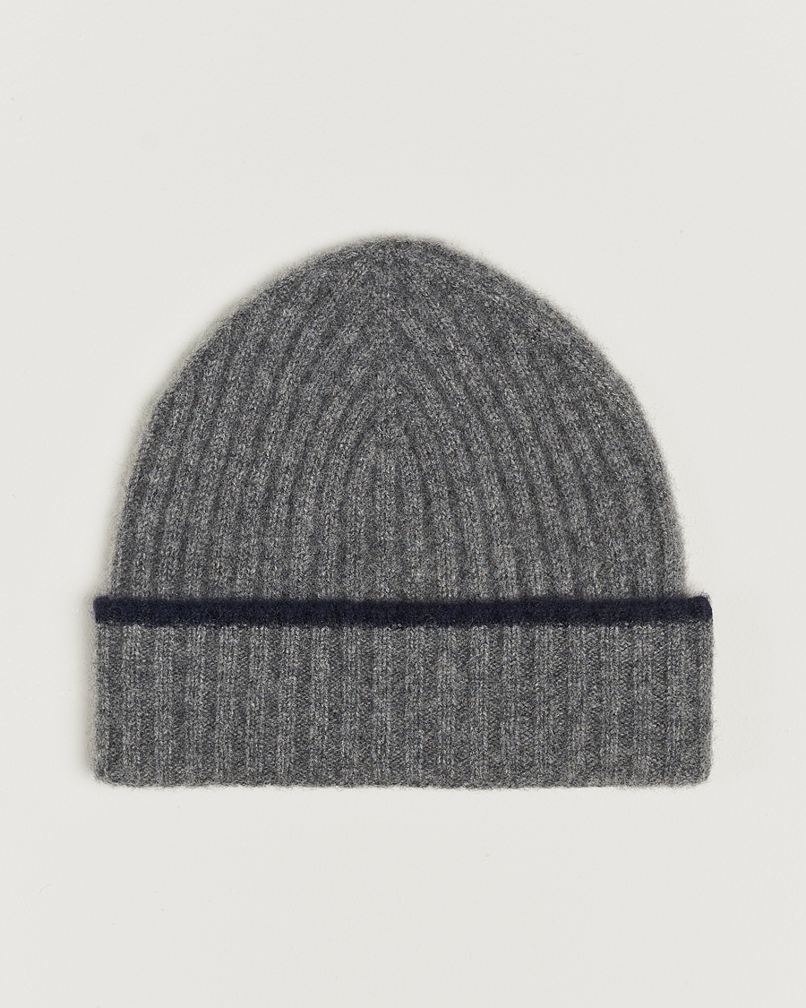 Herr | Amanda Christensen Rib Knitted Cashmere Paspoal Cap Grey Melange | Amanda Christensen | Rib Knitted Cashmere Paspoal Cap Grey Melange