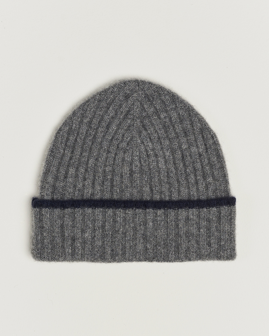 Herr | Amanda Christensen Rib Knitted Cashmere Paspoal Cap Grey Melange | Amanda Christensen | Rib Knitted Cashmere Paspoal Cap Grey Melange