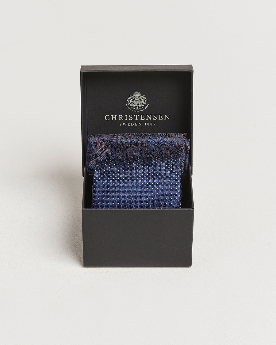Herr | Amanda Christensen Box Set Silk 8 cm Tie And Pocket Square Navy | Amanda Christensen | Box Set Silk 8 cm Tie And Pocket Square Navy
