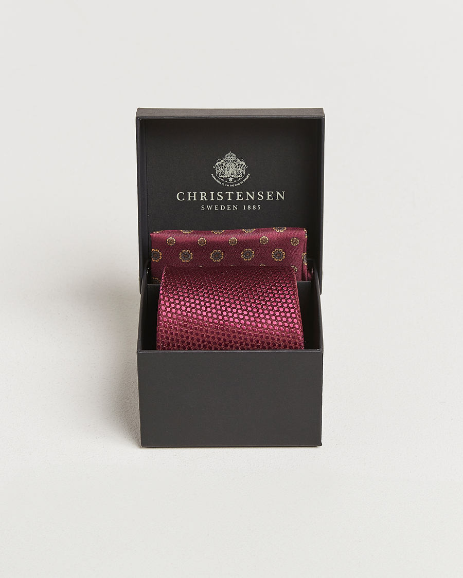 Herr | Amanda Christensen Box Set Silk 8 cm Tie And Pocket Square Bordeaux | Amanda Christensen | Box Set Silk 8 cm Tie And Pocket Square Bordeaux