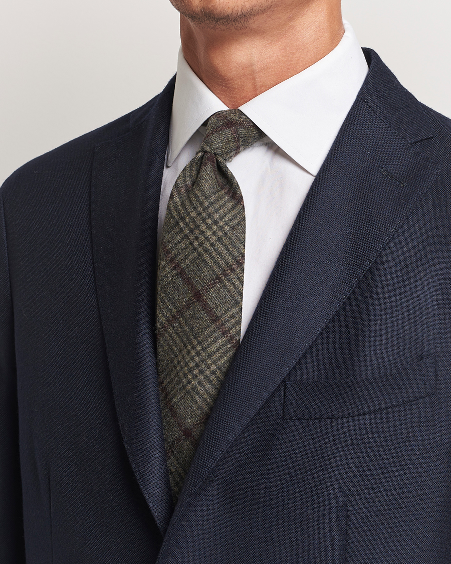 Herr | Amanda Christensen Wool Checked 8cm Tie Green | Amanda Christensen | Wool Checked 8cm Tie Green