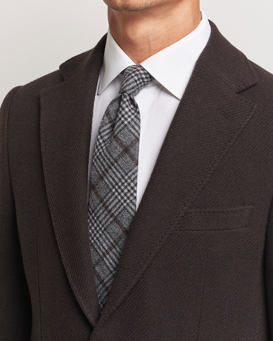 Herr | Amanda Christensen Wool Checked 8cm Tie Grey | Amanda Christensen | Wool Checked 8cm Tie Grey
