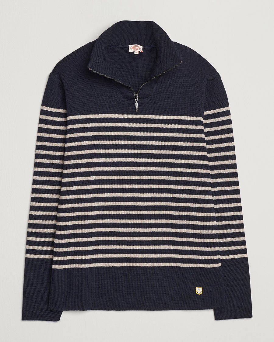 Herr | Tröjor | Armor-lux | Pull Camionneur Wool Half Zip Navy/Sandstone