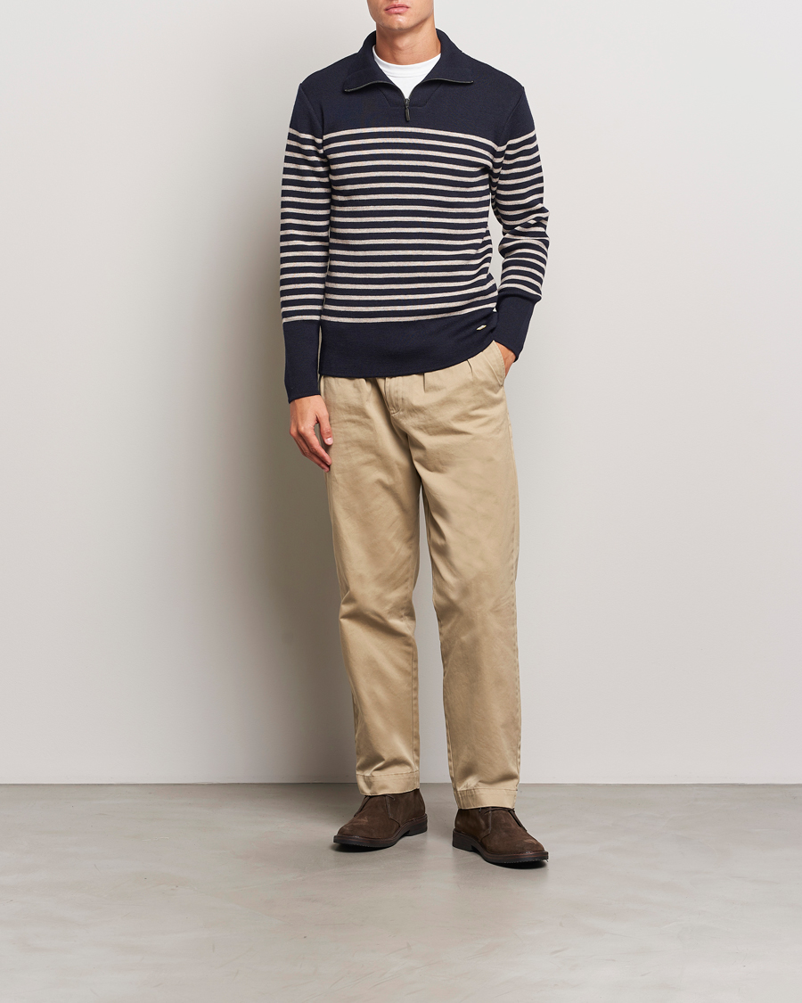 Herr | Tröjor | Armor-lux | Pull Camionneur Wool Half Zip Navy/Sandstone