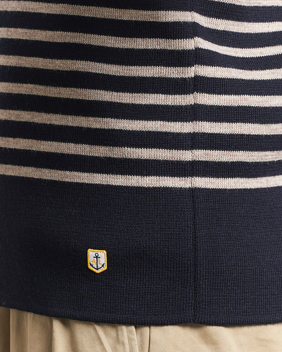 Herr | Tröjor | Armor-lux | Pull Camionneur Wool Half Zip Navy/Sandstone