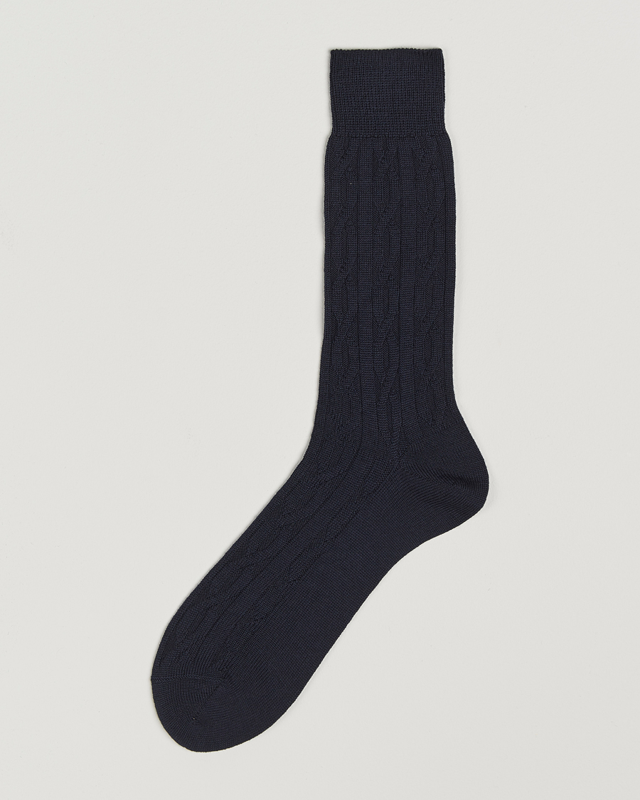 Herr | Underkläder | Bresciani | Link Ribbed Wool Socks Navy