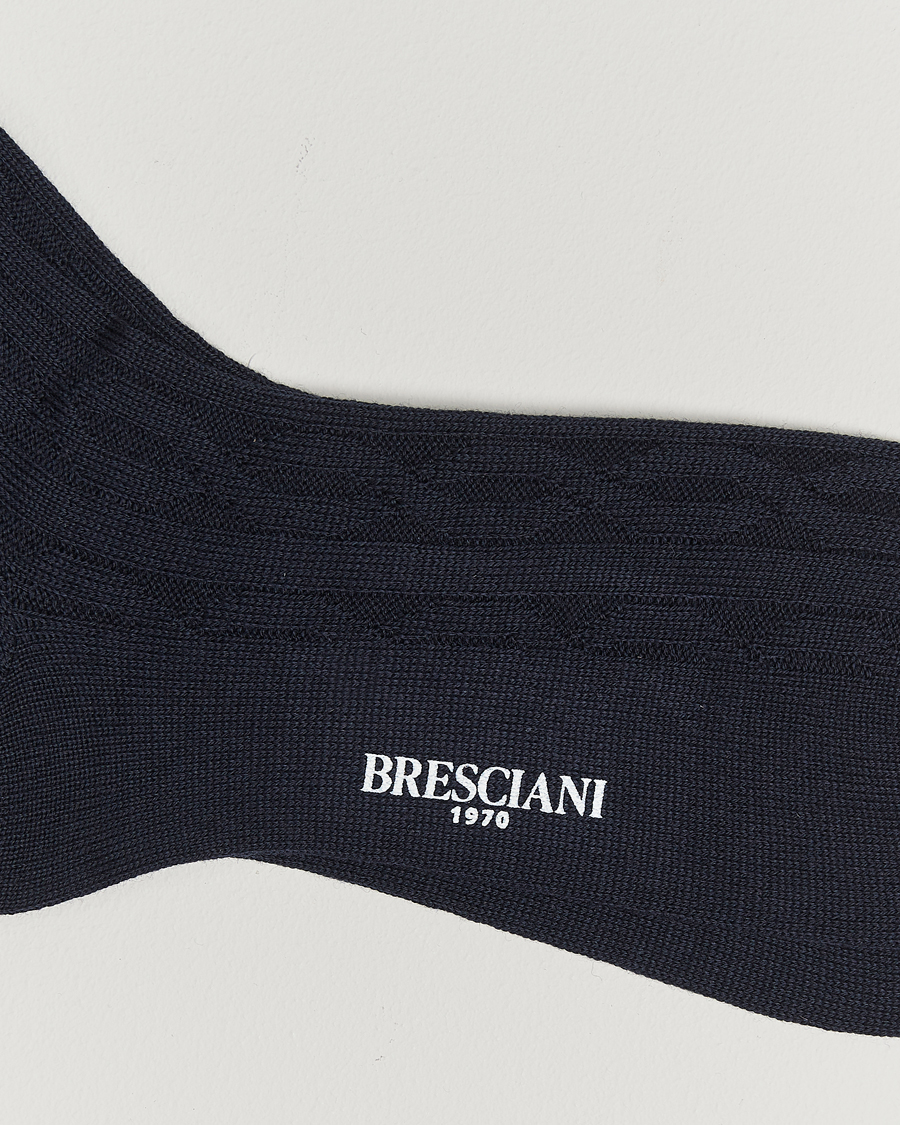 Herr | Underkläder | Bresciani | Link Ribbed Wool Socks Navy