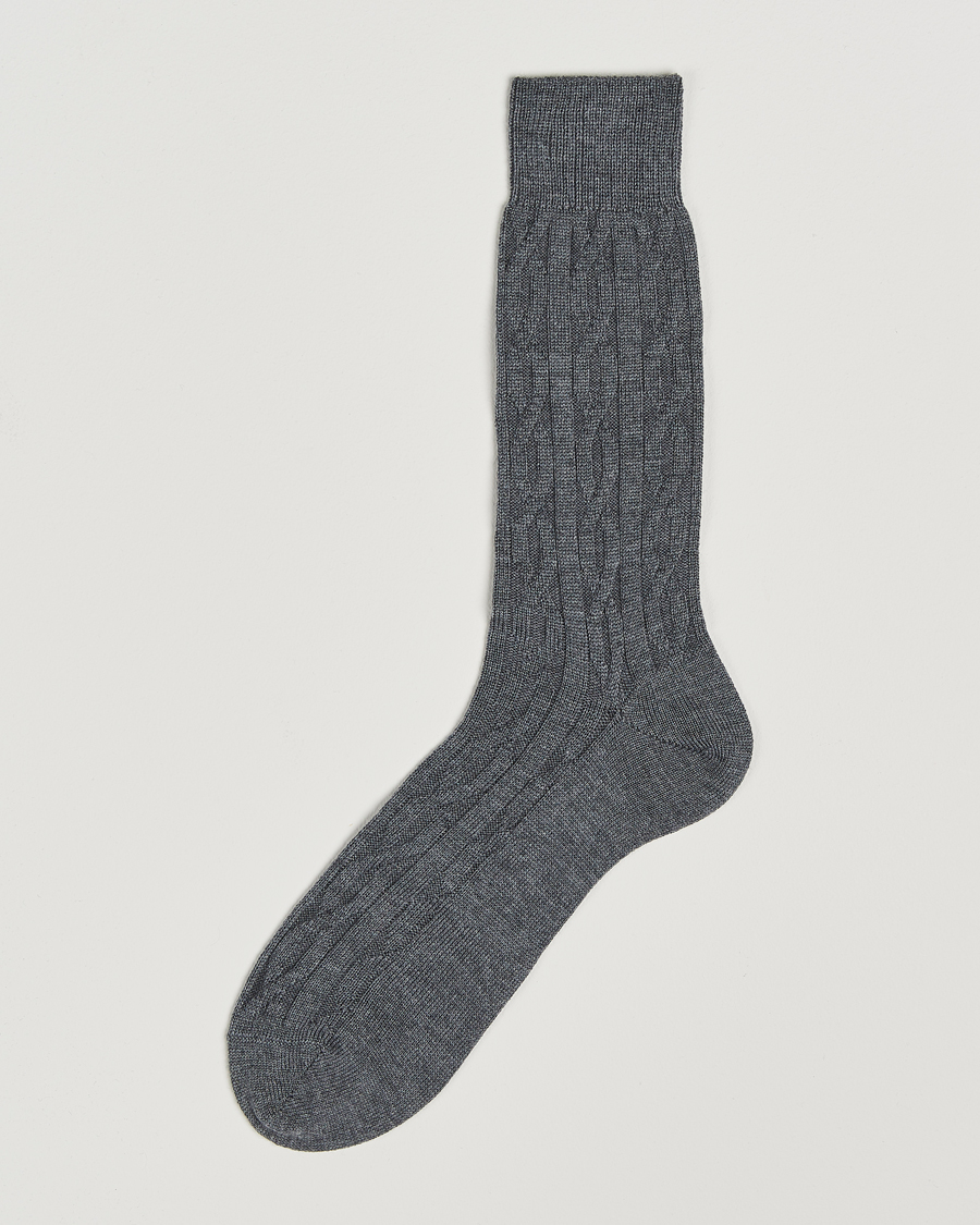 Herr | Underkläder | Bresciani | Link Ribbed Wool Socks Light Grey