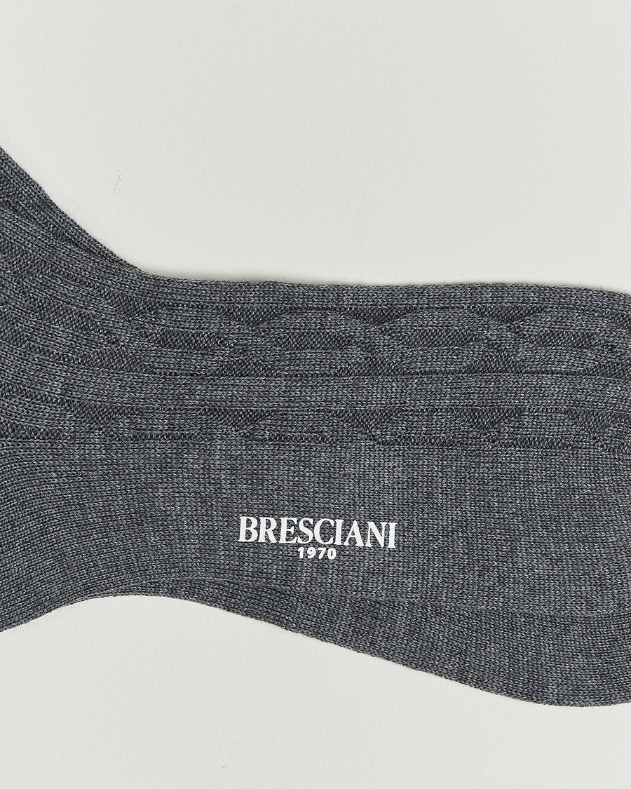 Herr | Underkläder | Bresciani | Link Ribbed Wool Socks Light Grey