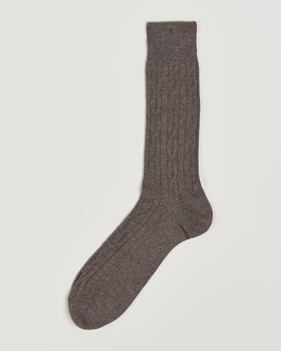 Herr | Underkläder | Bresciani | Link Ribbed Wool Socks Taupe