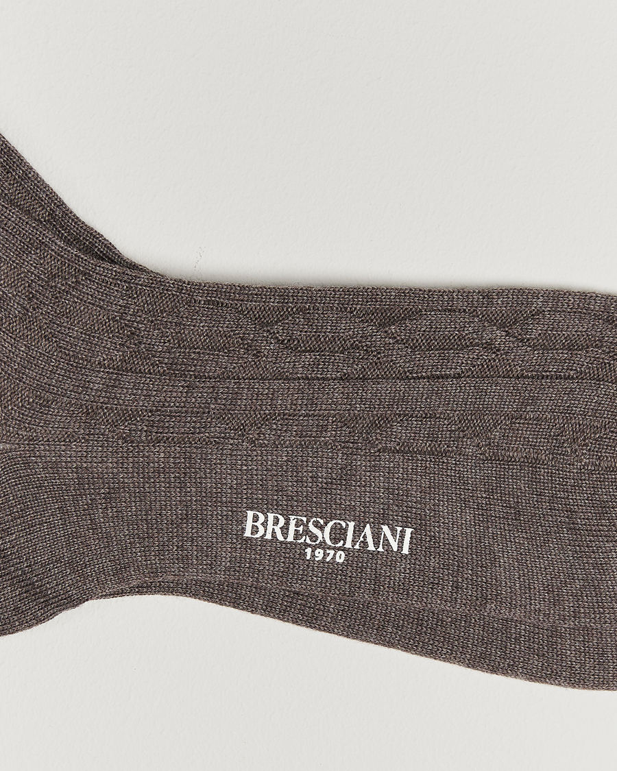 Herr | Underkläder | Bresciani | Link Ribbed Wool Socks Taupe