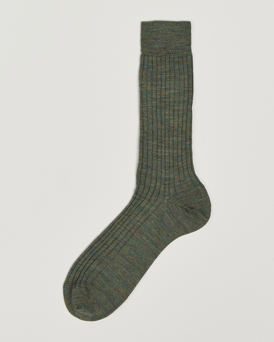 Herr | Underkläder | Bresciani | Wool/Nylon Ribbed Short Socks Green Melange