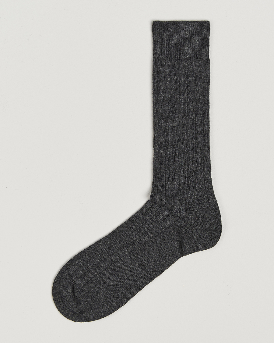 Herr | Underkläder | Bresciani | Wool/Cashmere Ribbed Socks Dark Grey